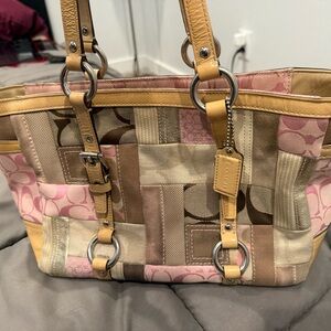 Coach Patchwork Tote in Tan and Pink